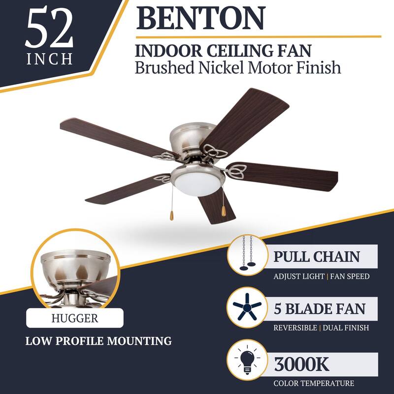 52" Prominence Home Benton Traditional Indoor LED Ceiling Fan with Light, Pull Chains