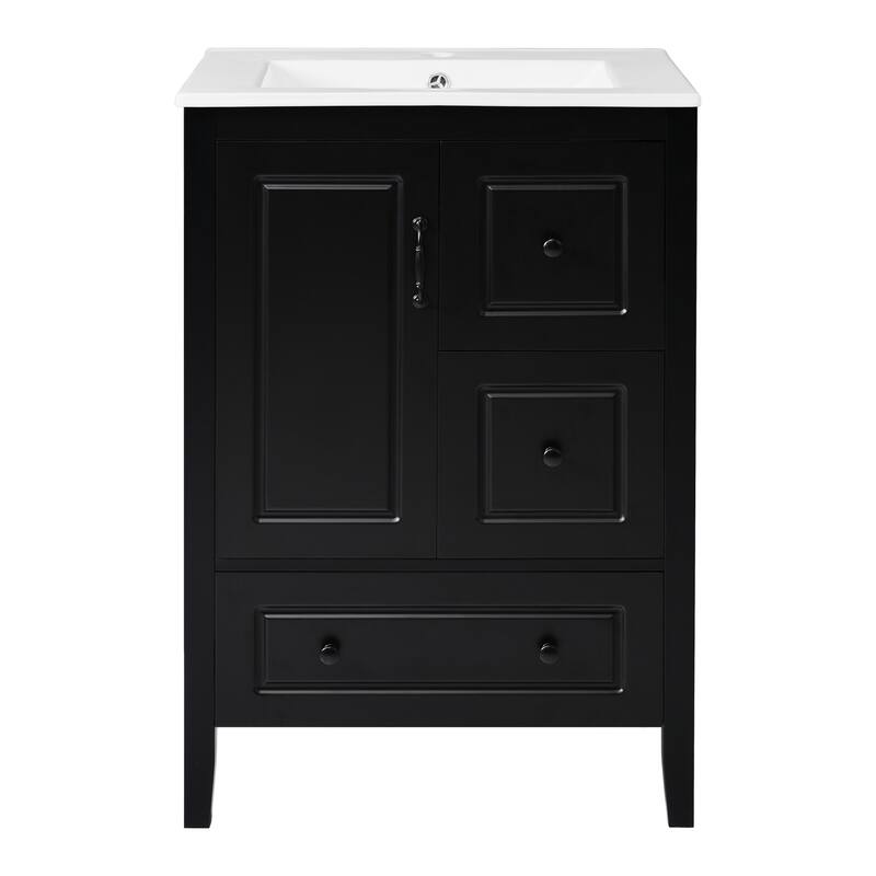 24 inch Bathroom Vanity with Sink, One Cabinet with Soft-closing Door, 3 Soft-closing Drawers, Retro Metal Handles