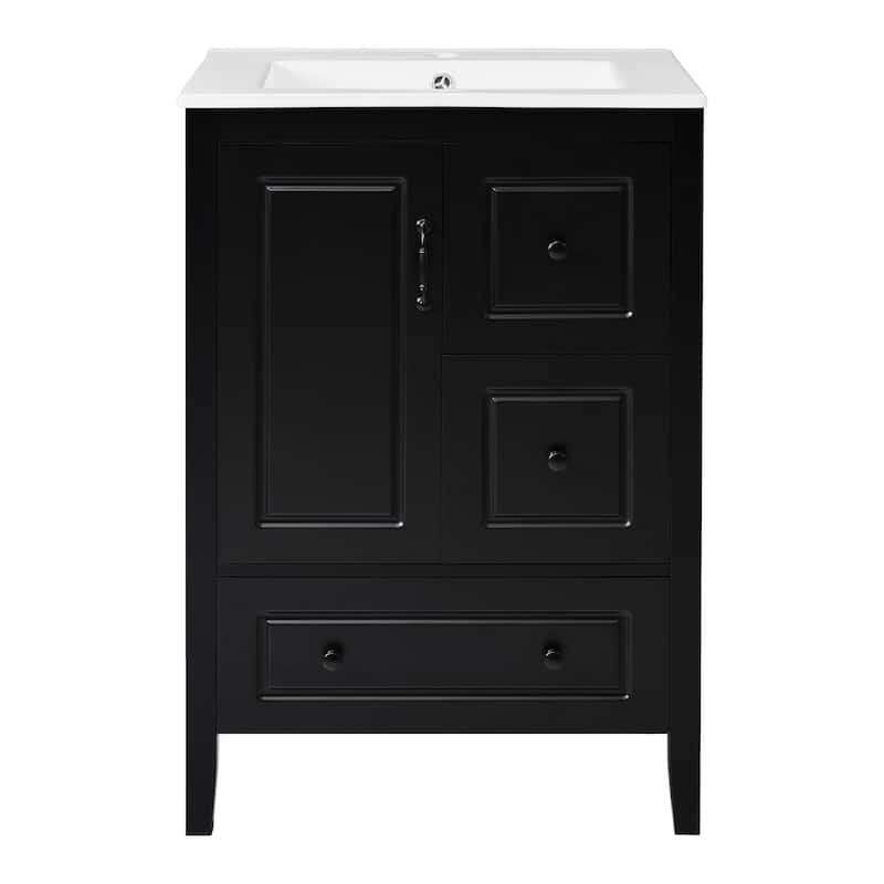 Roomfitters Bathroom Vanity with Sink, Single Cabinet with Soft-closing Door and Three Soft-closing Drawers, Retro Handles