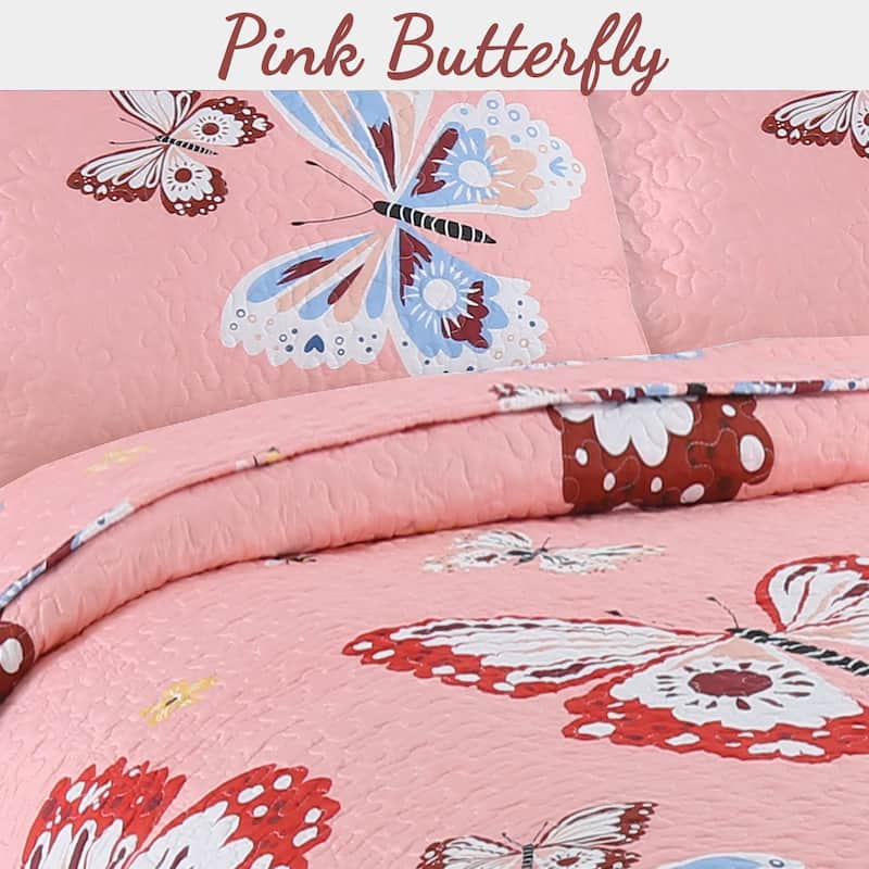 Cozy Line Coral Pink Butterflies Girl Quilt Bedding Set