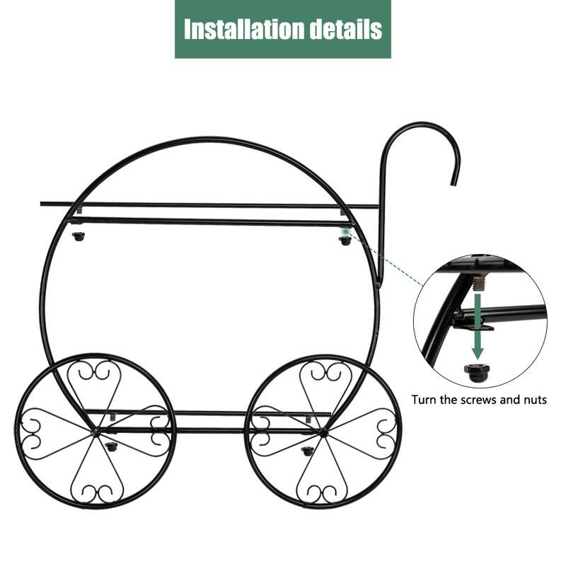 Cart Shape 2 Tier Plant Stand Shelf Black