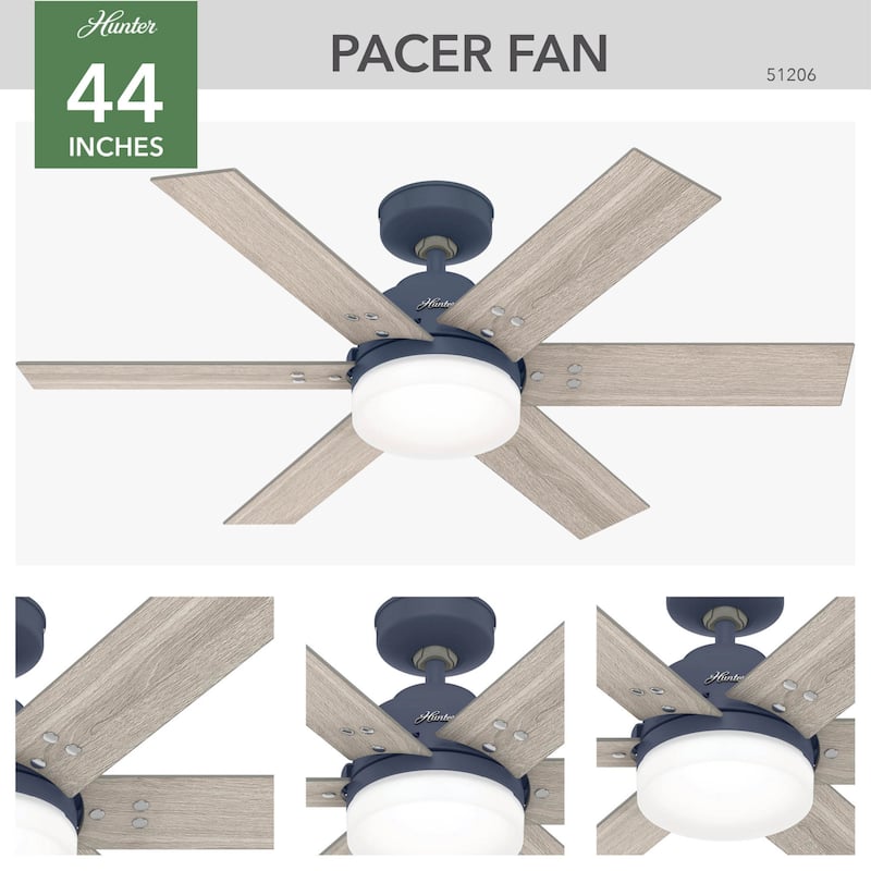 Hunter 44" Pacer Ceiling Fan with LED Light Kit and Handheld Remote - Modern Farmhouse, Transitional