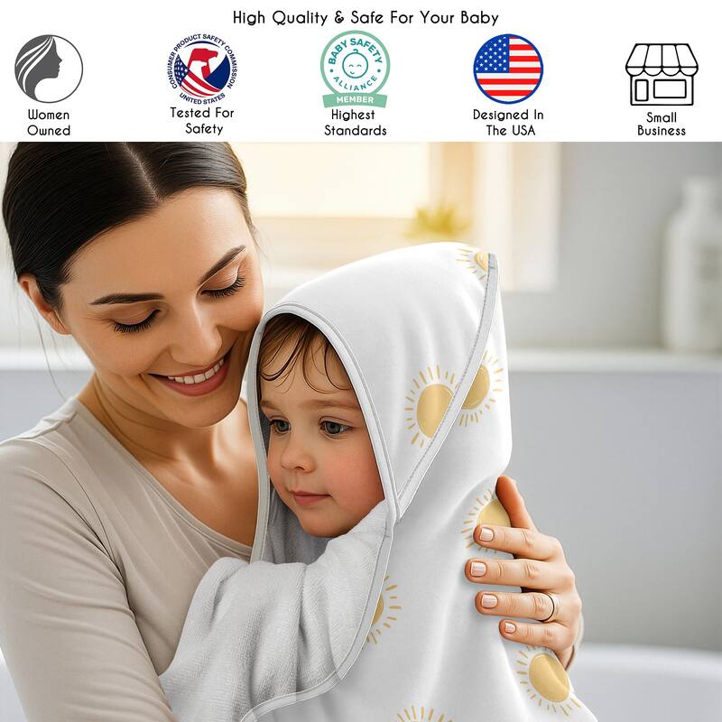 Sweet Jojo Designs White & Yellow Boho Sun Boy, Girl, Unisex/Gender Neutral Hooded Baby Towels - Toddler Bath Towel - Celestial