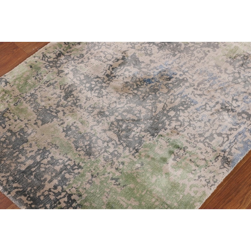 Contemporary Abstract Foyer Rug Handmade Multi-Color Wool Carpet - 2'8"x 6'5"