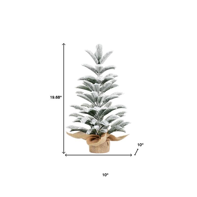 HomeRoots 2' Sparse Flocked Fir Christmas Tree With Burlap Base - White - 10.00 in. x 19.68 in. x 10.00 in.