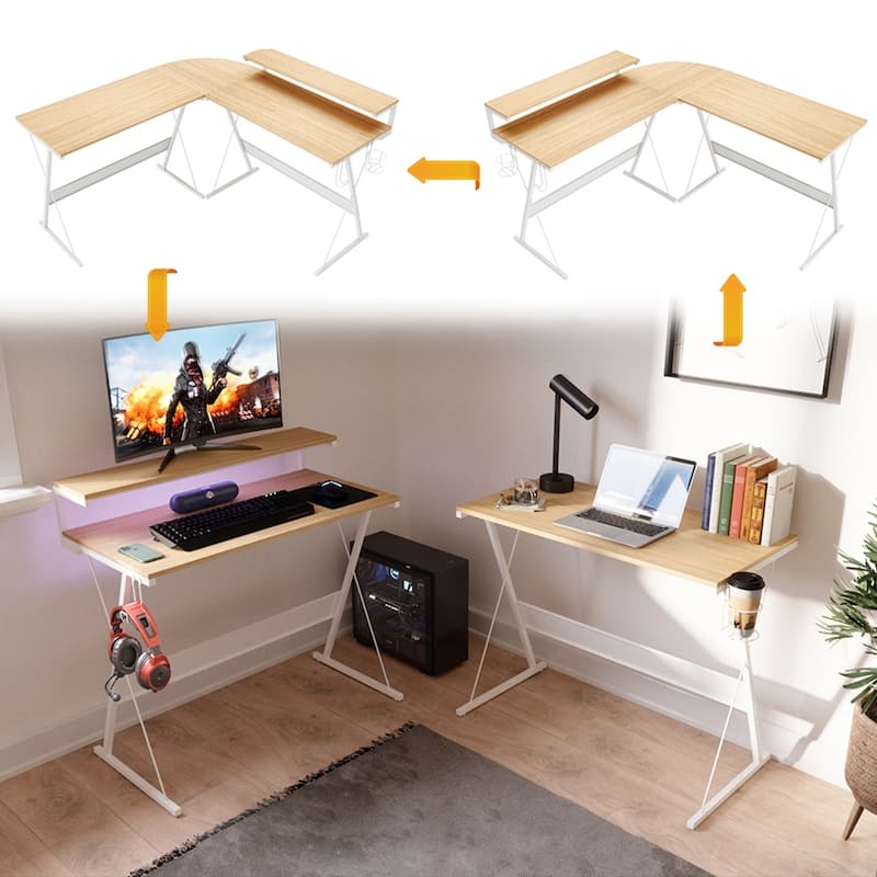55 Inch Gaming Desk LED L Shaped Computer Corner Desk