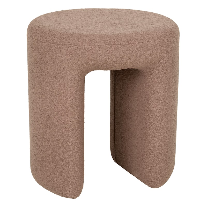 Aria Home Teddy Upholstered Accent Stool – Plush Fabric Ottoman Foot Rest - Brown