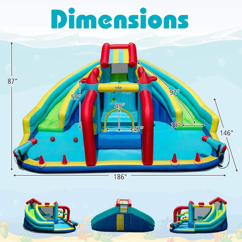 Costway Inflatable Water Park with Climbing Wall Splash Pool Water - Multi-Colored