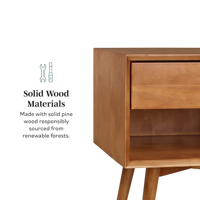 Middlebrook Mid-Century Solid Wood 1-Drawer, 1 Shelf Nightstand