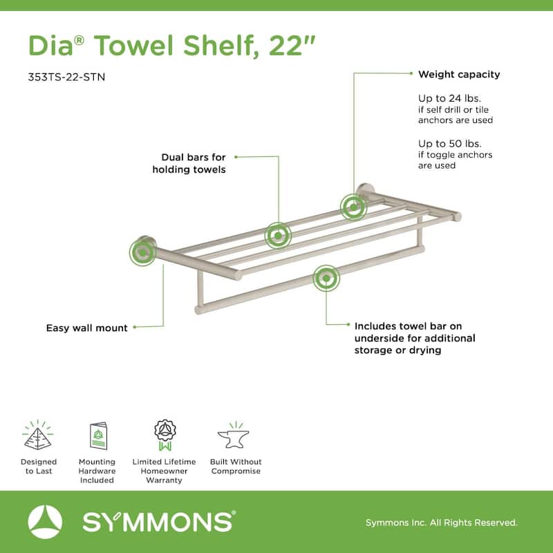 Symmons Dia 22" Single Rail Towel Bar with Shelf
