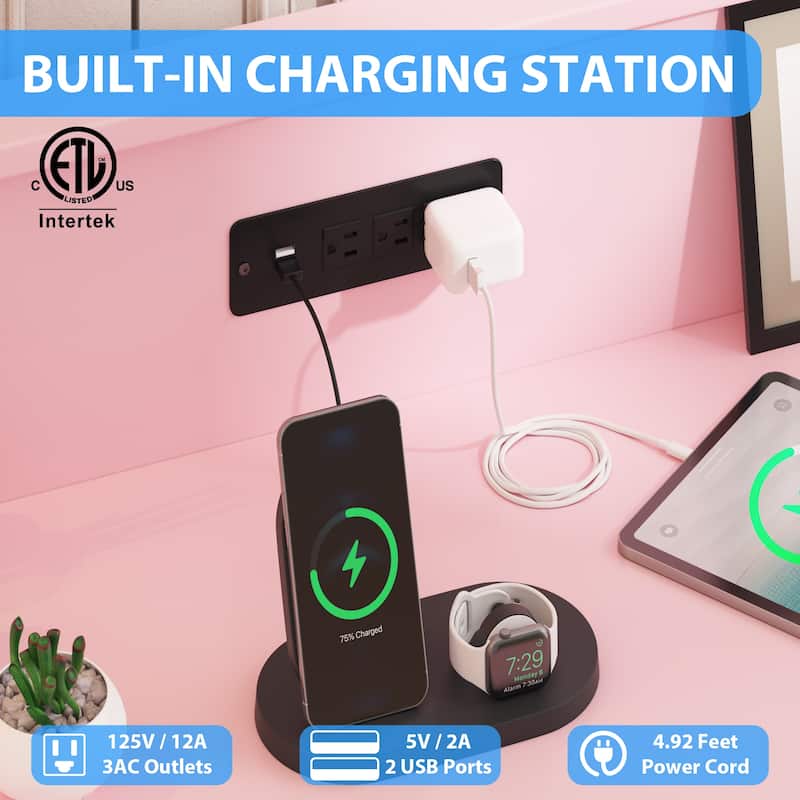 6 Wooden Drawers Dressers with Led Light & Charging Station