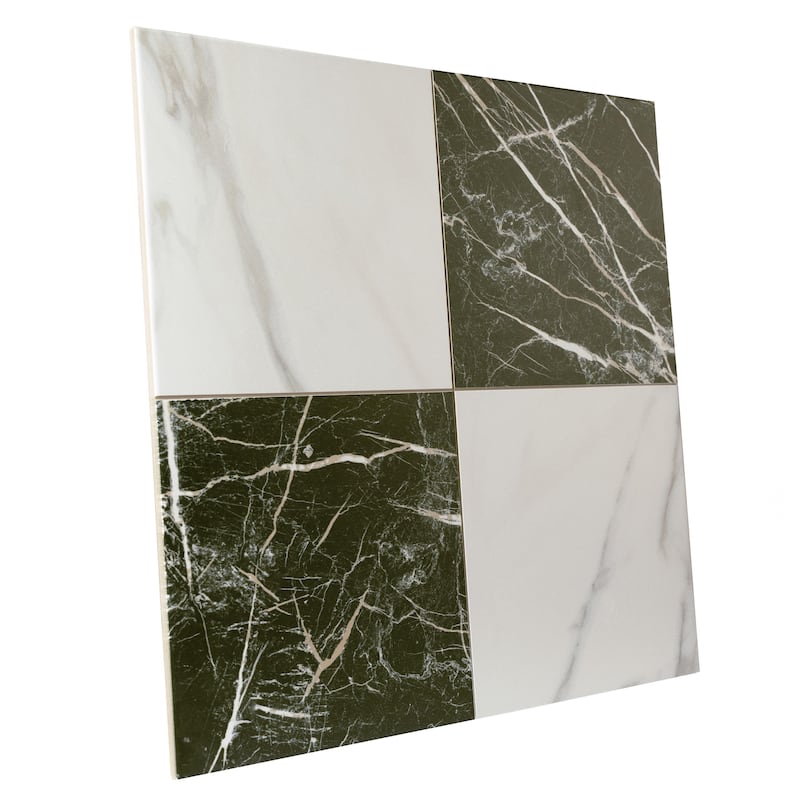 Merola Tile Marbilia Chess Marquina Gold 17-3/8" x 17-3/8" Porcelain Floor and Wall Tile