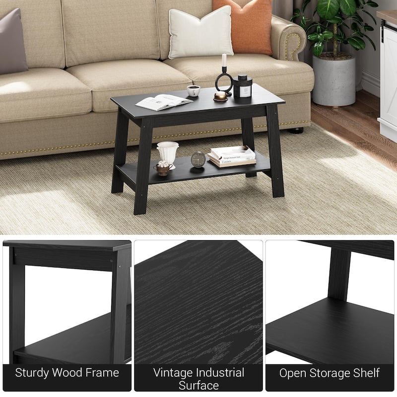 2-Tier Industrial Coffee Table with Storage Shelf