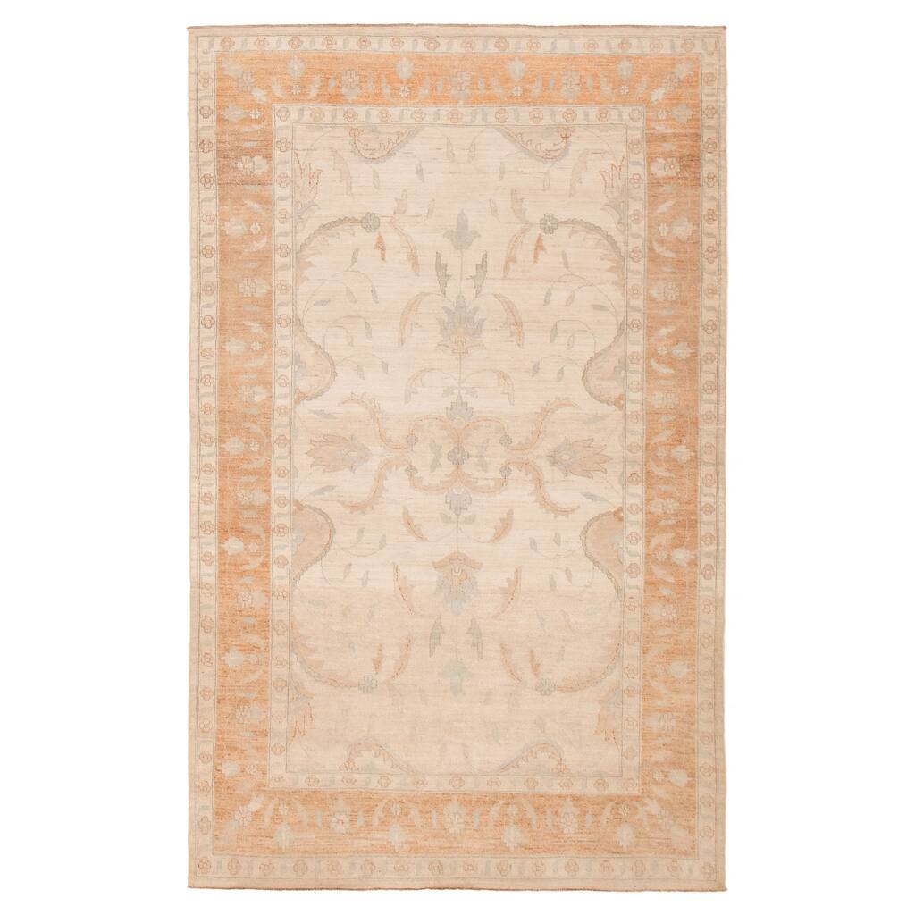 ECARPETGALLERY Hand-knotted Peshawar Oushak Ivory Wool Rug - 5'6 x 8'10