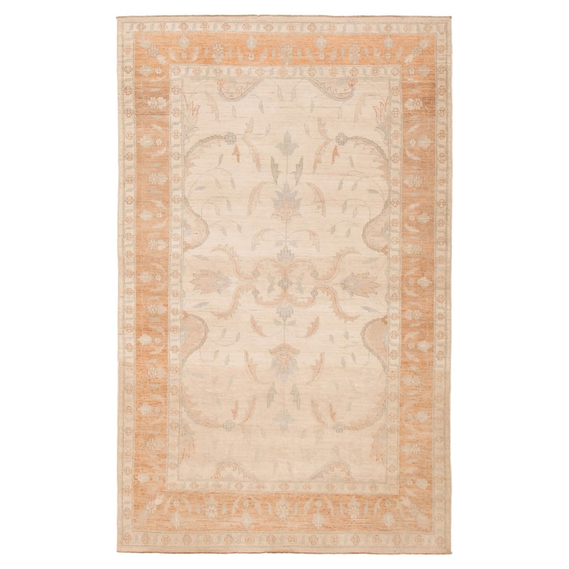 ECARPETGALLERY Hand-knotted Peshawar Oushak Ivory Wool Rug - 5'6 x 8'10 - Ivory - 5'6 x 8'10