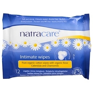 NatraCare Organic Cotton Intimate Wipes - 12 Wipes - Case of 12