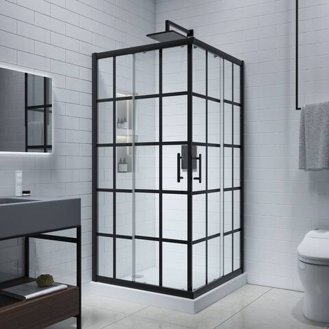 FELYL 36''W x 36''L x 72''H Aluminum Framed Double Sliding Corner Shower Enclosure Door