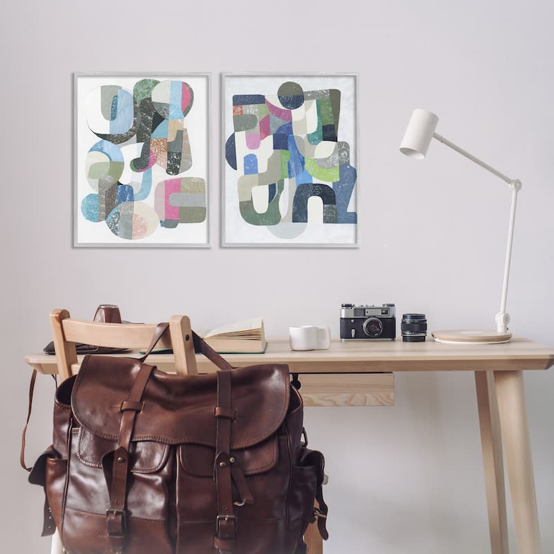 Stupell Retro Pastel Geometrics Framed Giclee Art Design By Coco Good (Set of 2)