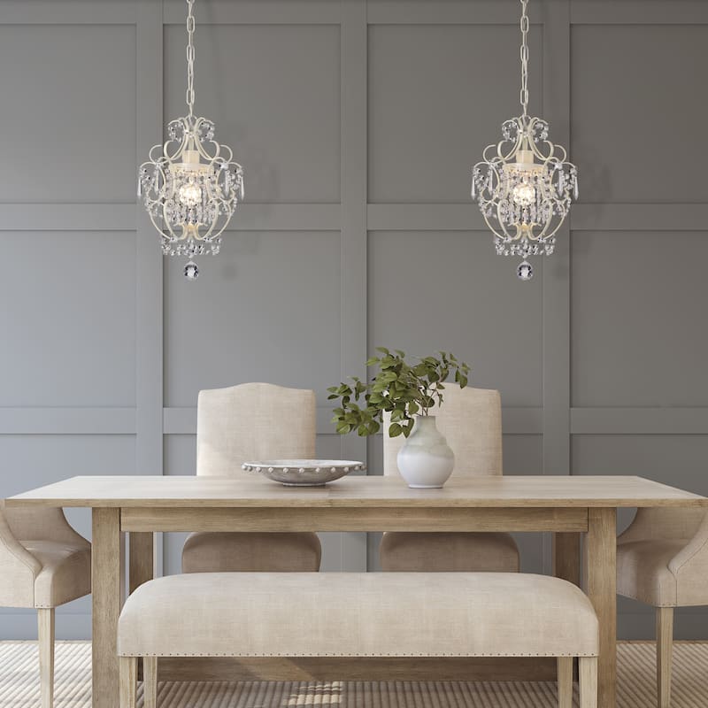 White Finish 1-Light Glam Mini Pendant with Crystal