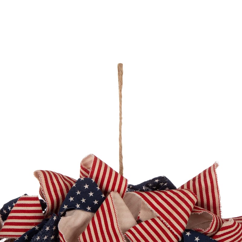 Glitzhome Christmas Patriotic Plaid Fabric Decorative Wreath