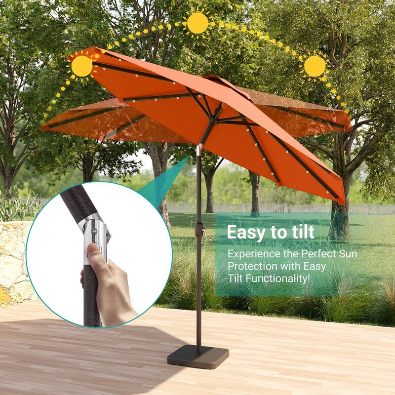 BONOSUKI Patio 10Ft LED Market Umbrellas With Solar Lights, Table Umbrella for Patio and Outdoor With Tilt Button
