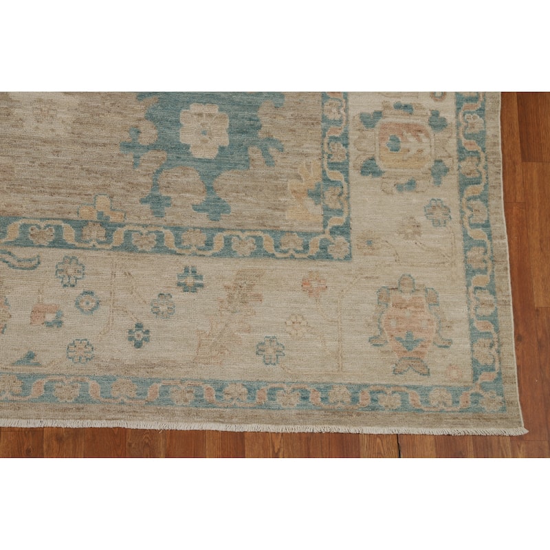 Vegetable Dye Oushak Turkish Rug Hand-Knotted Transitional Wool Carpet - 7'11"x 9'7"