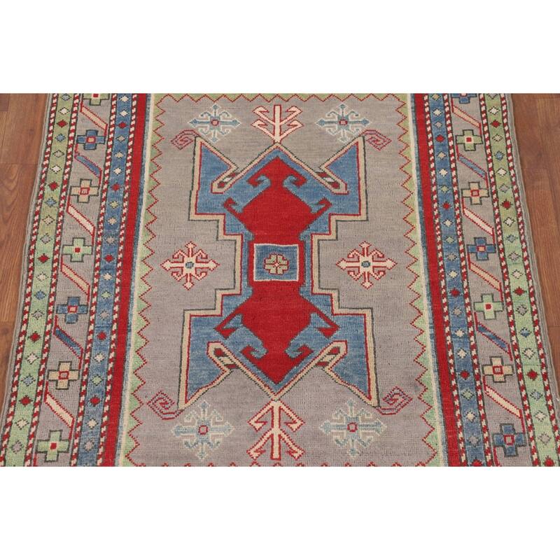 Kazak Foyer Rug Handmade Traditional Grey Wool Carpet - 3'4" x 4'9"