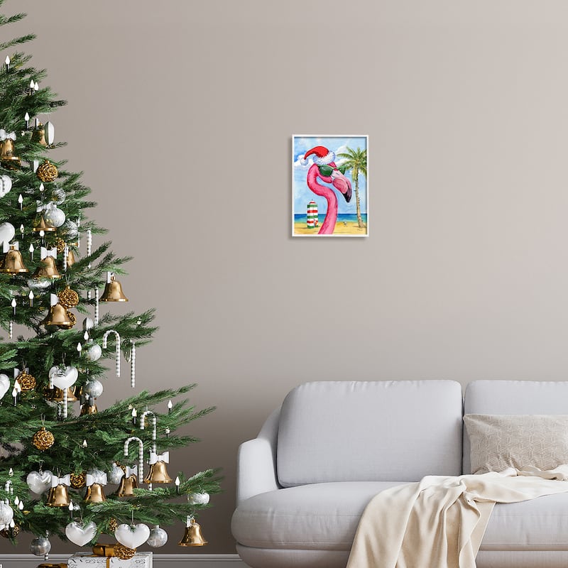 Stupell Flamingo Tropical Christmas Framed Giclee Art Design by Paul Brent