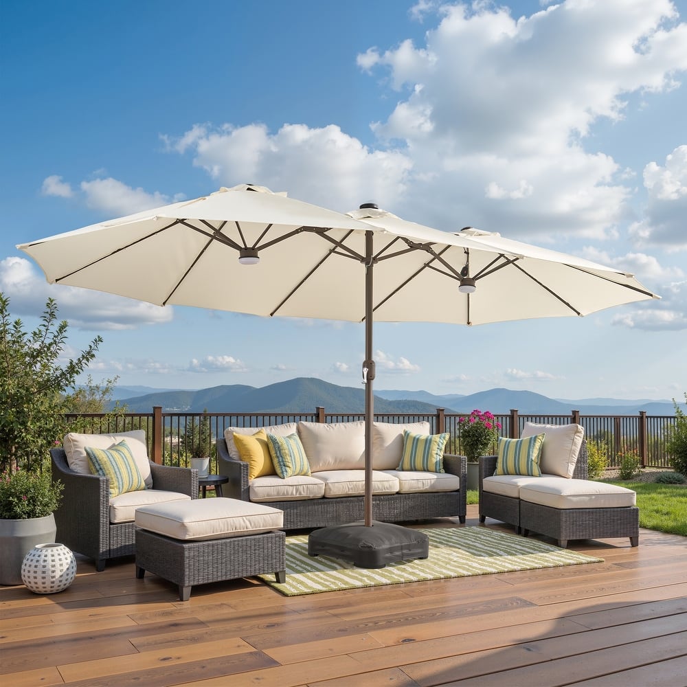 ​OVIOS 15ft Double-Sided Patio Outdoor Umbrella with Crank & Light