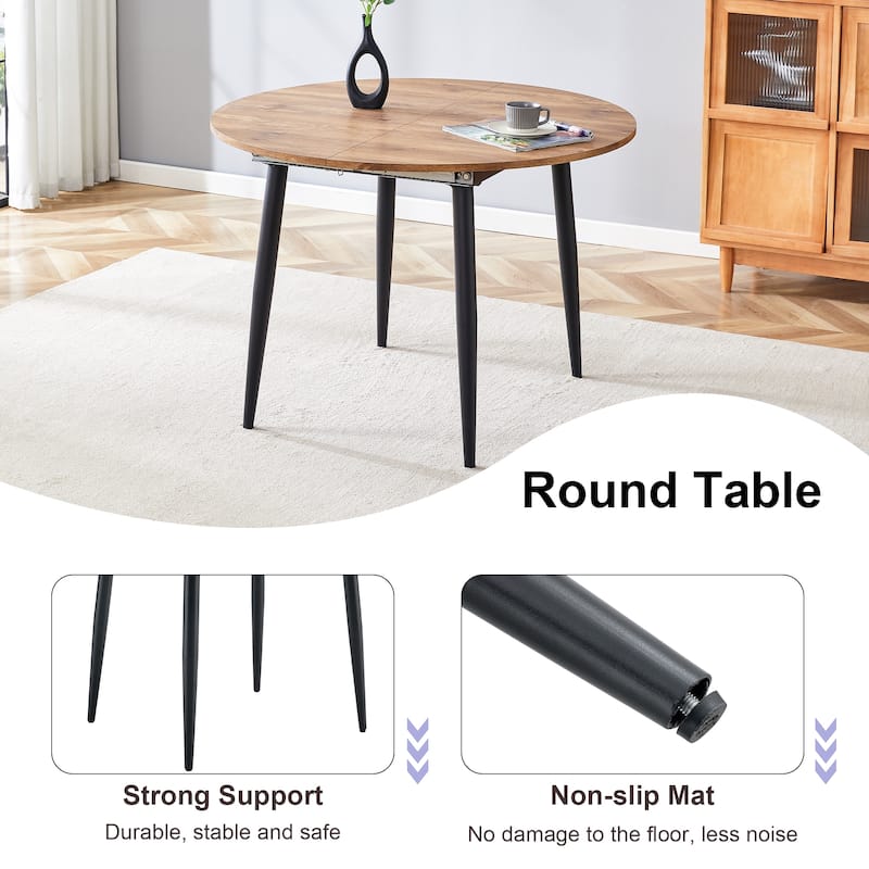Convertible Round Oval Dining Table Set with Black Ergonomic Chairs