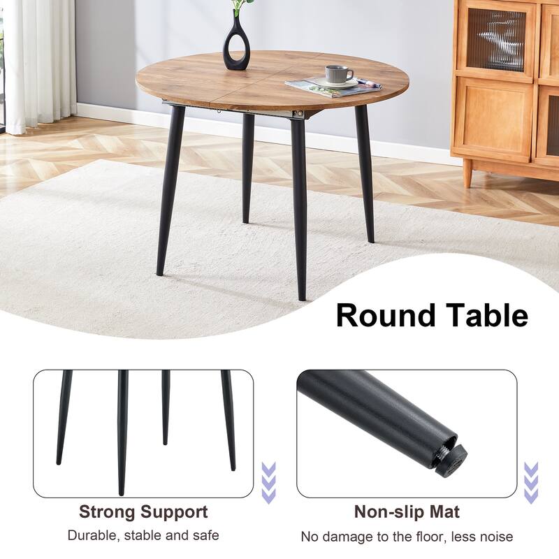 Modern Extendable Dining Table Set for 4, 5-Piece Kitchen Wooden Dining Table Set with 4 Upholstered Chairs