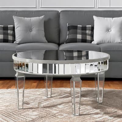 HomeRoots 32" Silver Mirrored Glass Round Coffee Table - 31.5' X '16.5' X '31.5