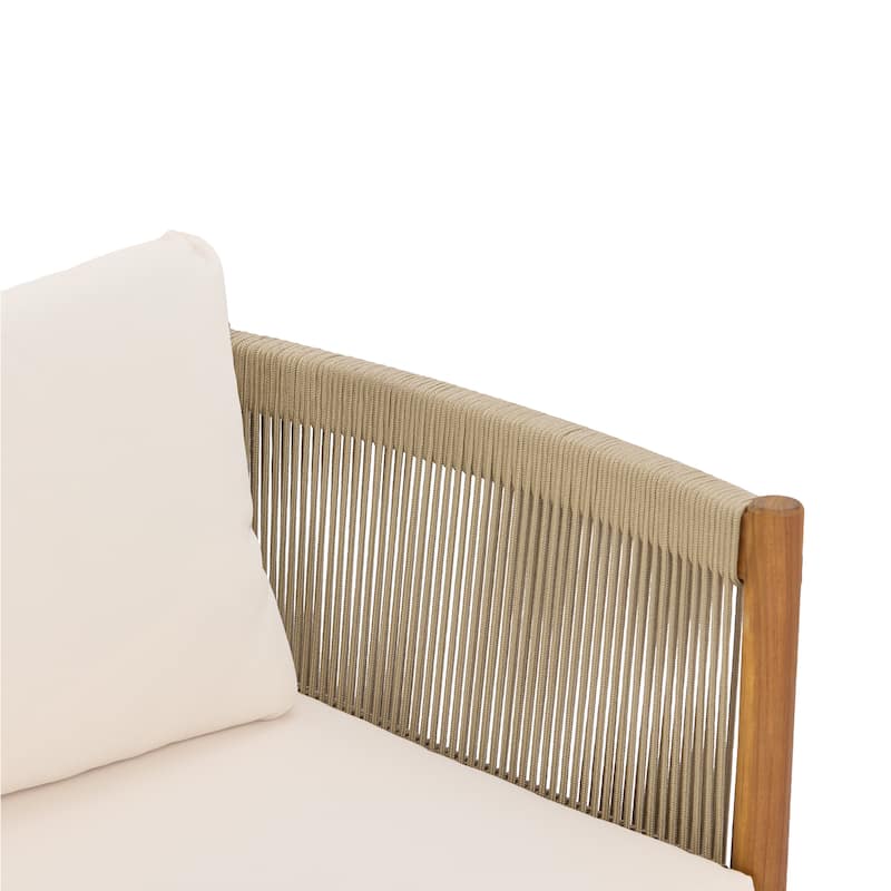 Christopher Knight Home - 2-Piece Outdoor Acacia Wood Loveseat and Coffee Table Set with Rope Panels and Cushions