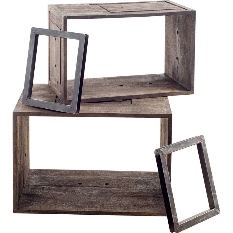 Simul Medium Brown Solid Wood Modular Shelving Unit (Set of 2) - 24.0L x 16.0W x 16.0H