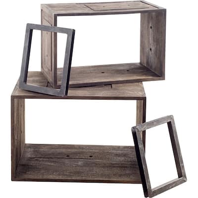 Simul Medium Brown Solid Wood Modular Shelving Unit (Set of 2) - 24.0L x 16.0W x 16.0H