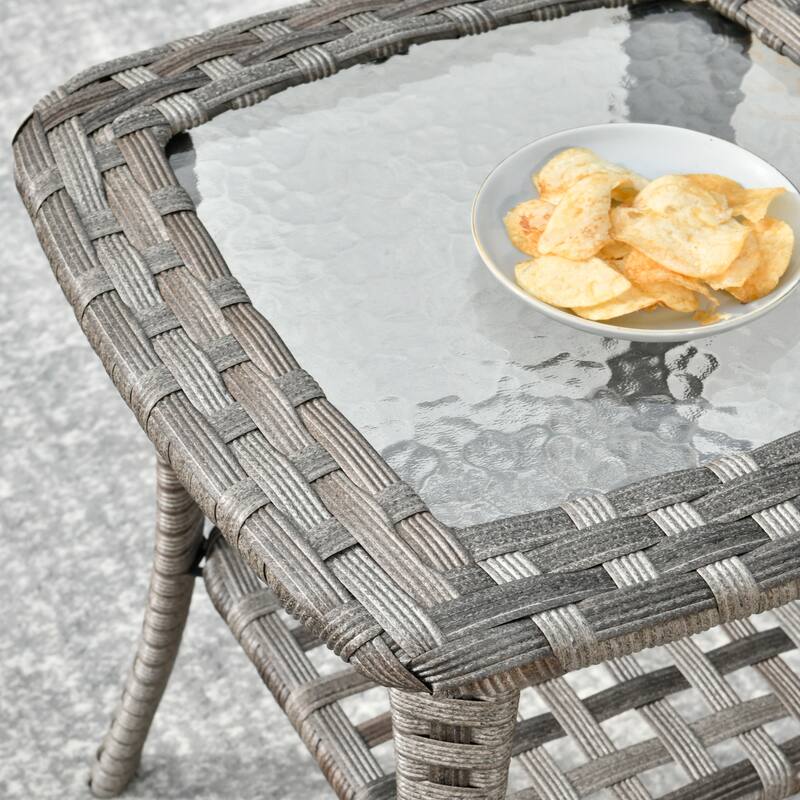 HOOOWOOO 3-piece Patio Rattan Outdoor Furniture Swivel Chair Set