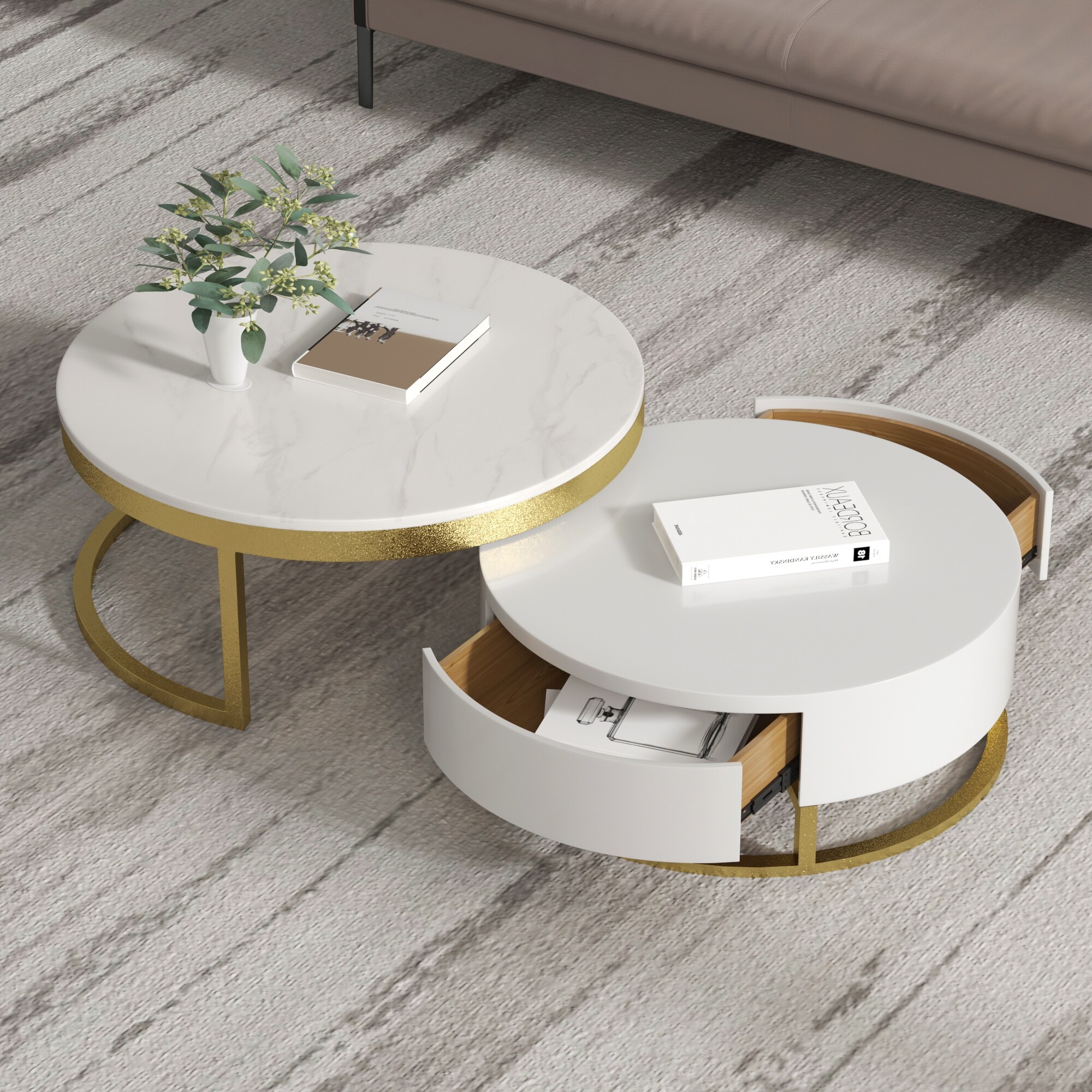 white round nesting coffee table