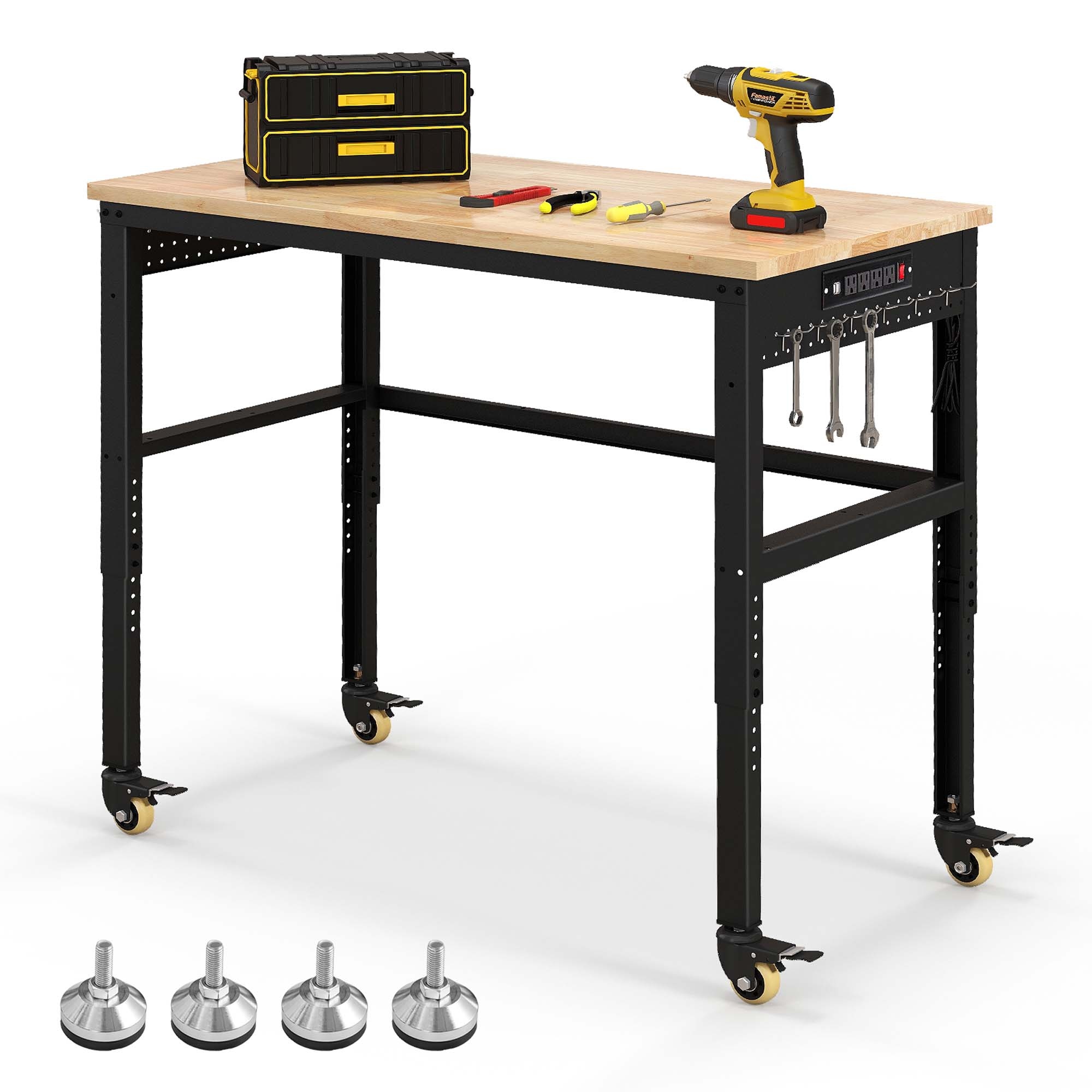48 inch Adjustable Solid Oak Workbench with 2000lbs Heavy Duty Capacity Natural