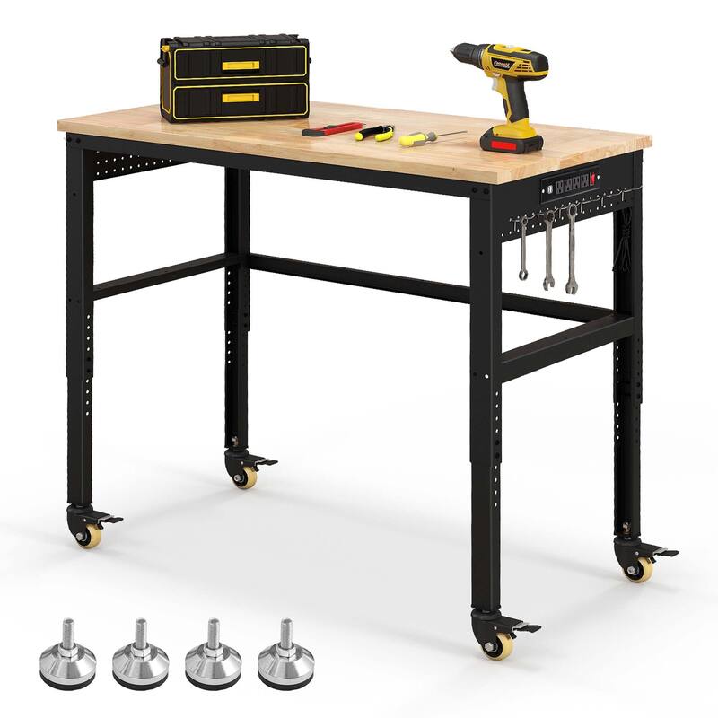 Costway 48" Adjustable Work Bench Heavy-Duty Steel Frame Worktable - See Details - Natural and Black - See Details