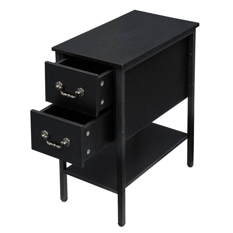 Modern Narrow Nightstand with 2-Drawer