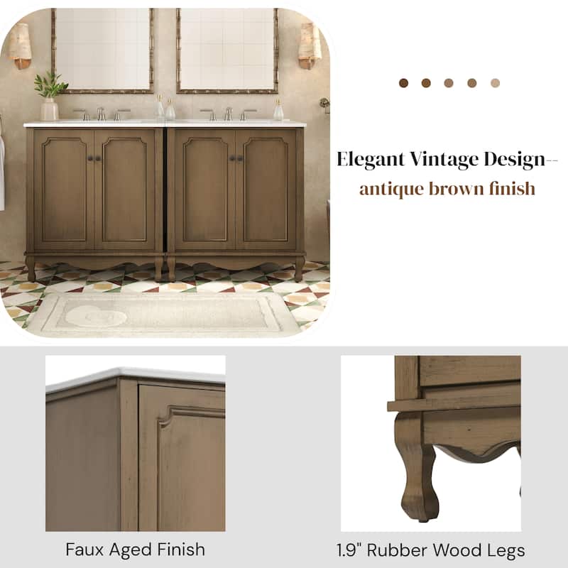 Christopher Knight Home - 30" Vintage Bathroom Vanity with Ceramic Sink & Adjustable Storage Shelves
