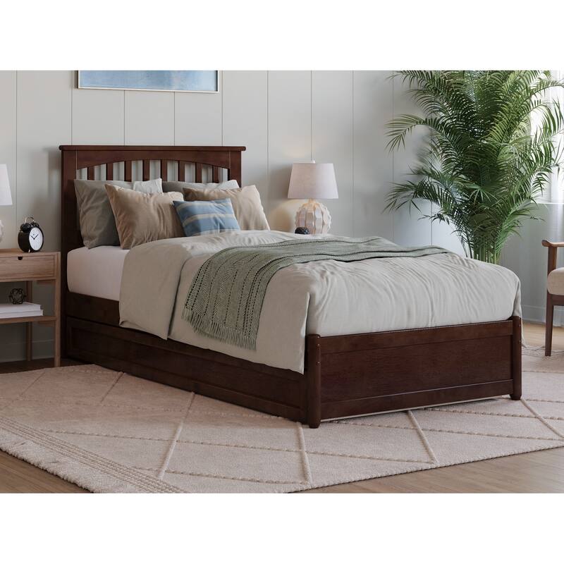 Everett Platform Bed with Panel Footboard and Twin XL Trundle - Walnut - Twin XL