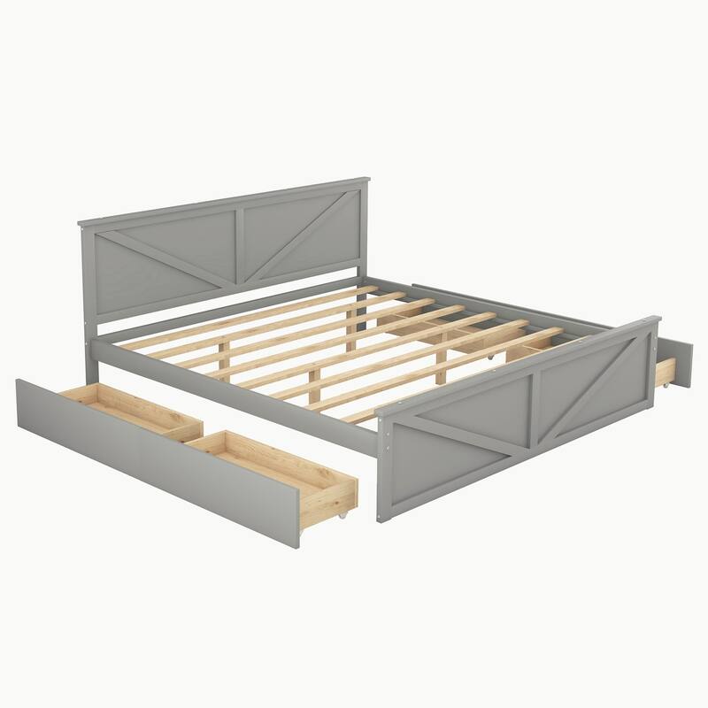 Wooden Platform Bed with Four Drawers