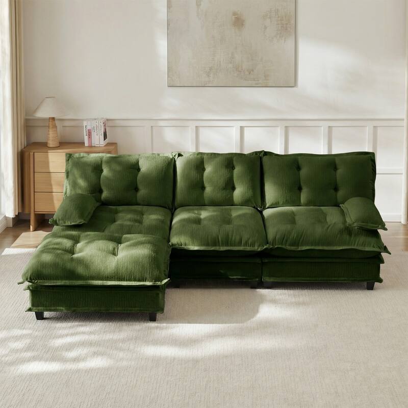 107.8" Chenille Sectional Sofa with Movable Ottoman