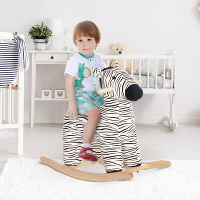 Black and White Zebra Rocking Horse for Toddlers Ages 2 to 4 with Plush Seat and Realistic Sounds - 26.6" L x 11.6" W x 23.6" H