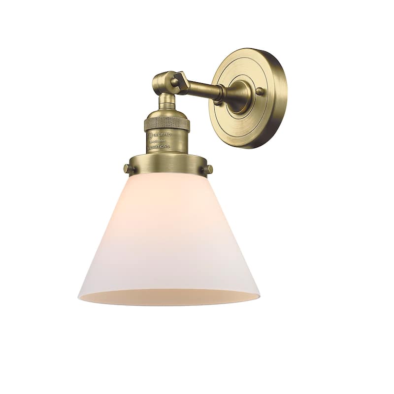 Innovations Lighting Large Cone Single Light 10" Tall Bathroom Sconce - Antique Brass / Matte White