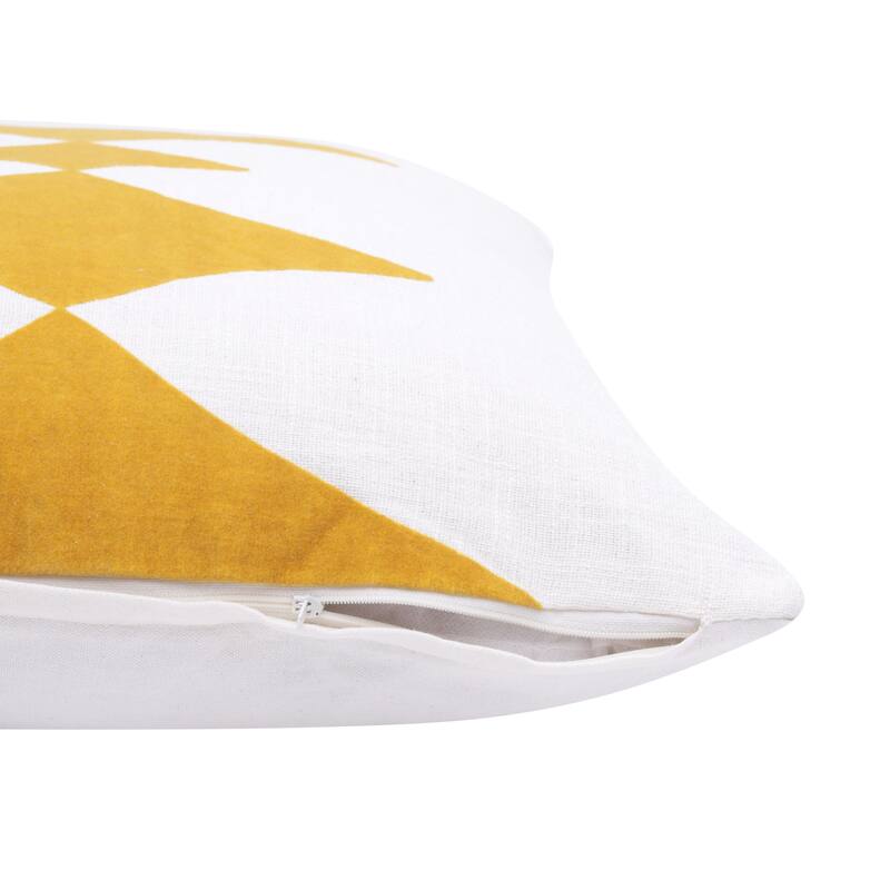 HomeRoots 20" X 20" Yellow And White 100% Cotton Diamond Zippered Pillow