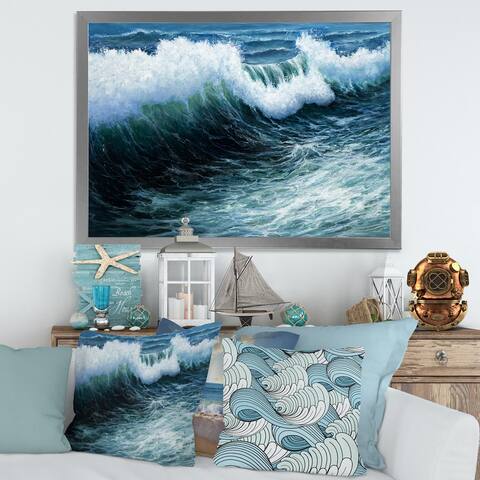 Designart 'Storm Waves In The Ocean' Nautical & Coastal Framed Art Print