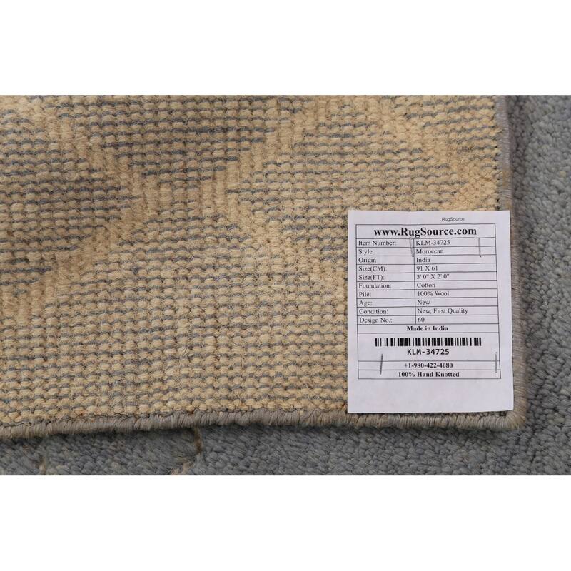 Contemporary Moroccan Oriental Foyer Rug Handmade Wool Carpet - 2'0"x 3'0"