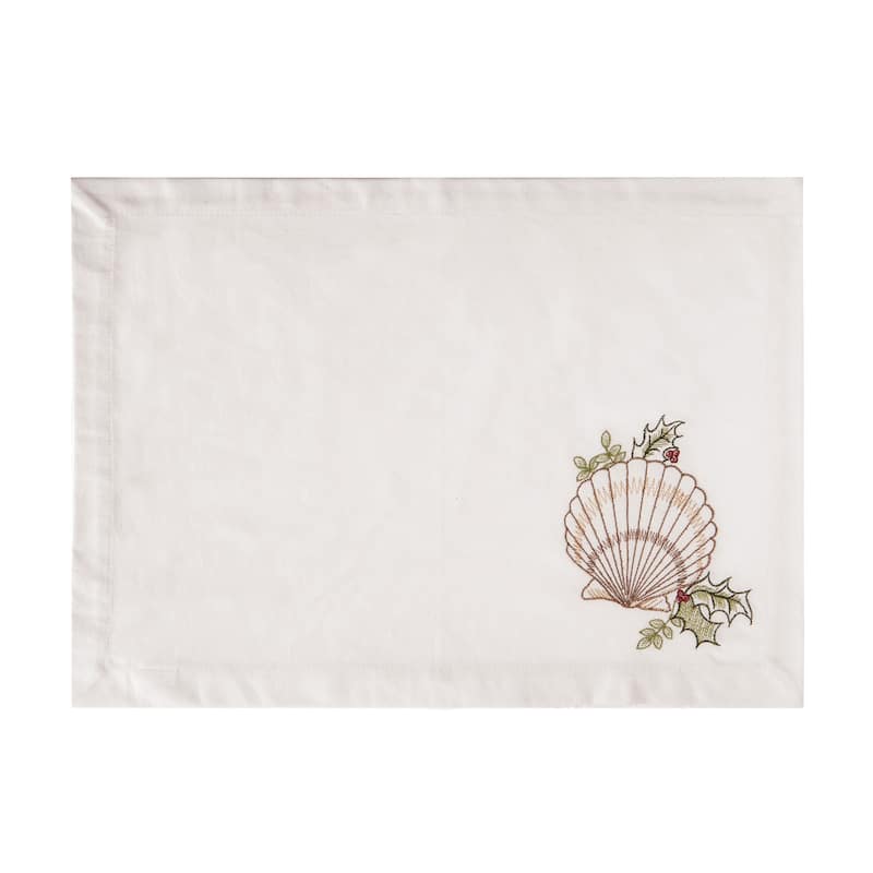 Shells with Holly Cotton Quilted Embroidered Placemat Set of 6 - Set of 6